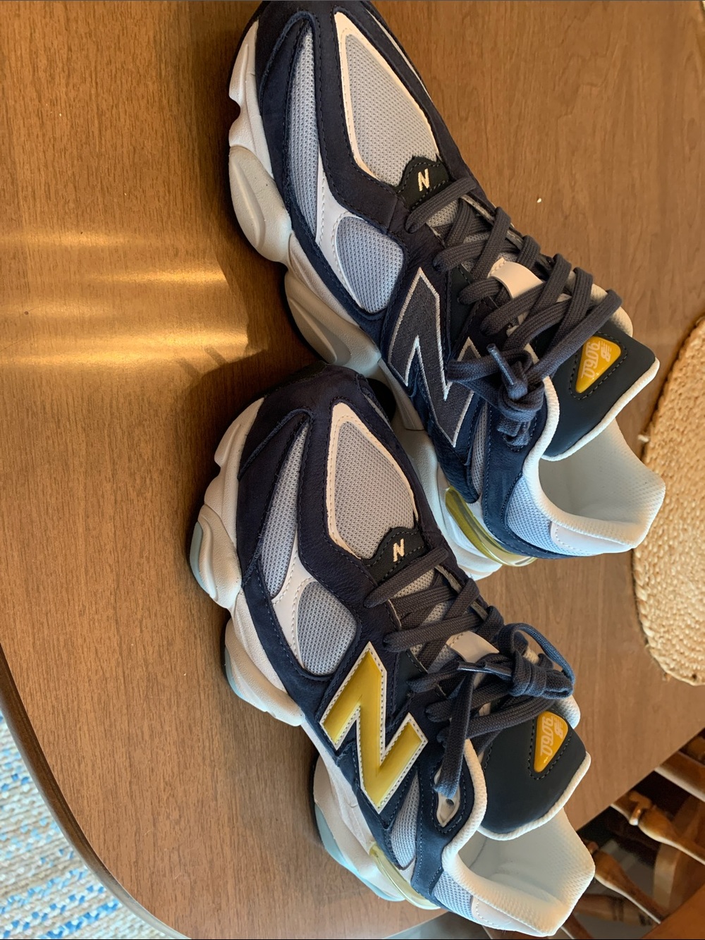 New Balance 9060 Mens Navy, White and Yellow Chunky Runner Sneakers